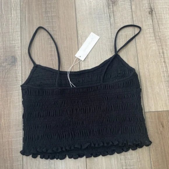 NWT REBECCA TAYLOR Black Tank Crinkle crop top | Medium - smocked cami - Picture 6 of 10